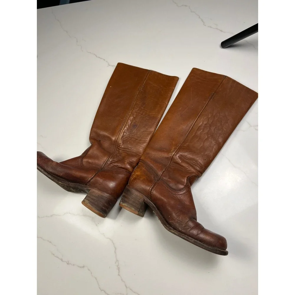 Frye Campus Boots Womens Cognac Leather Tall Vintage USA 8B OL18815